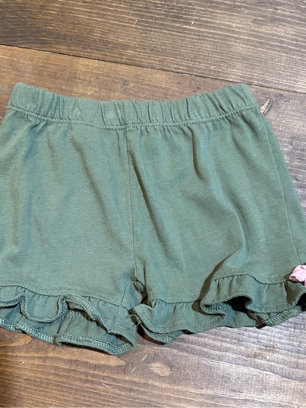 Girls Ruffle Hem Knit Shorts - Olive Green